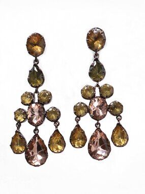Vintage Stella & Dot Bamboleo Chandelier Earrings • Amber Crystal Gold Dangle